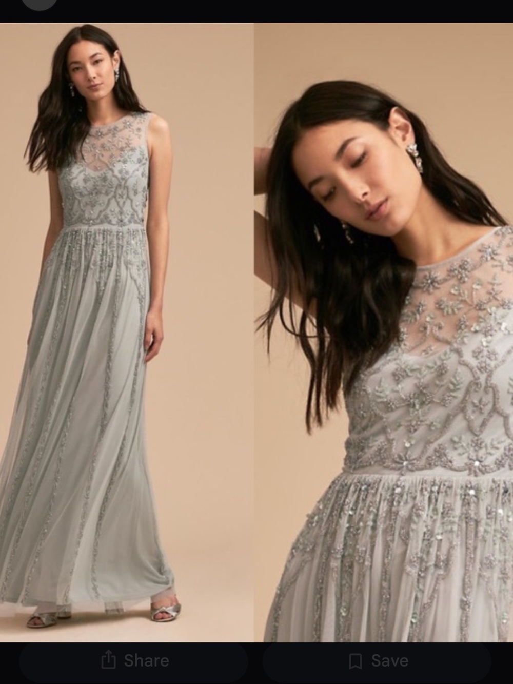 BHLDN Eliza Silver-Gray Beaded Illusion Maxi Dress